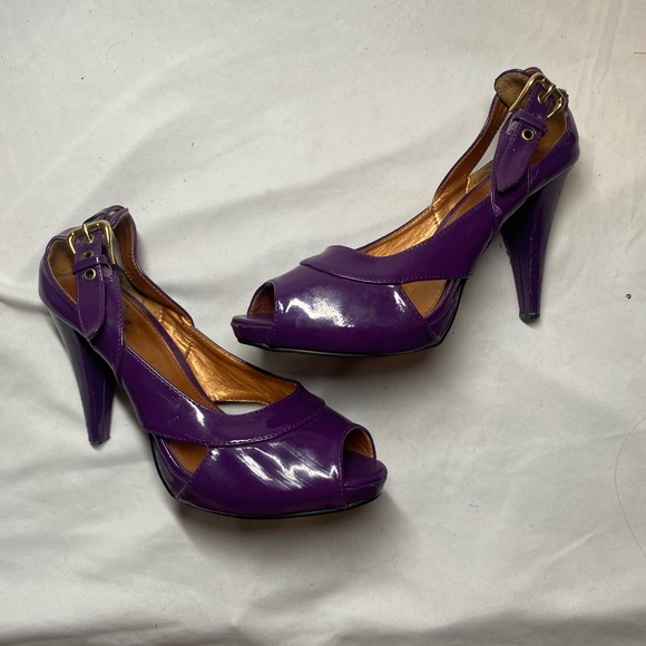 Women’s Purple Open Toe Sandal Pumps | Kitten Heel with Buckle Detail Size 8 - Picture 2 of 12